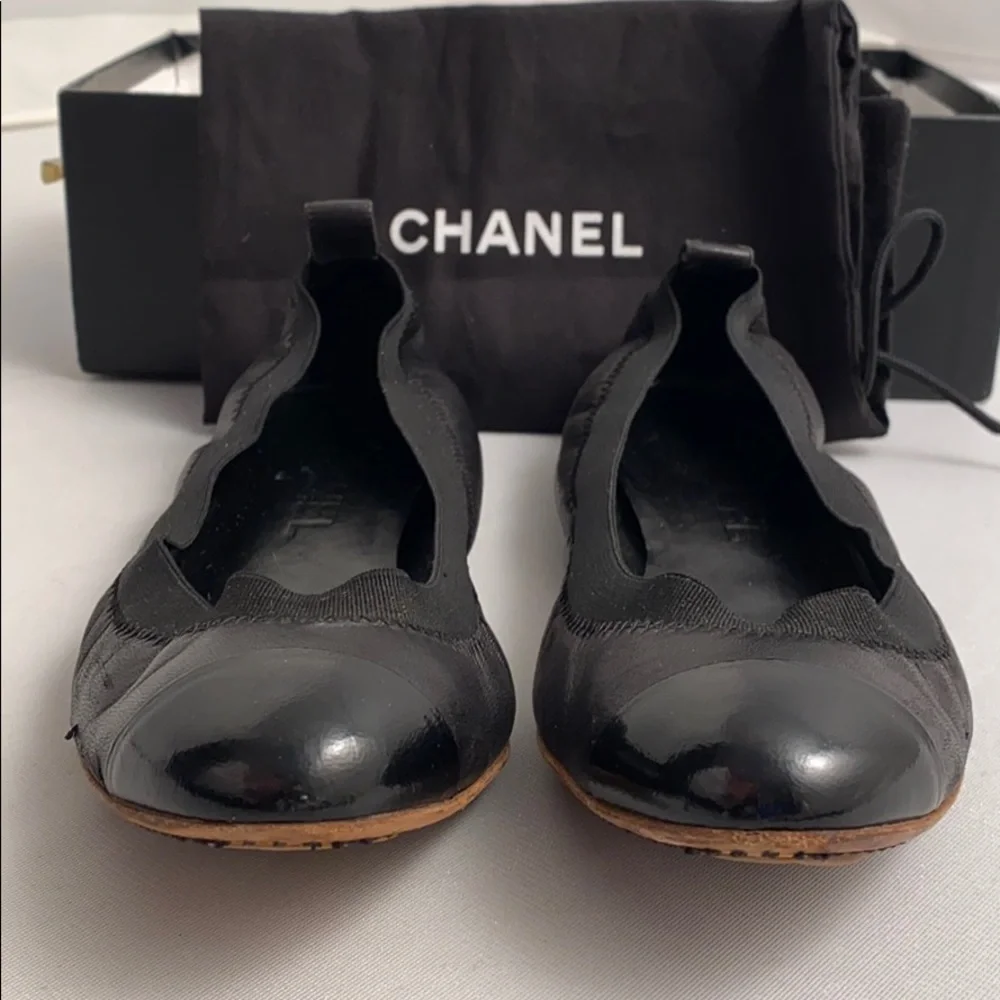 Chanel black classic elastic ballet flats 7